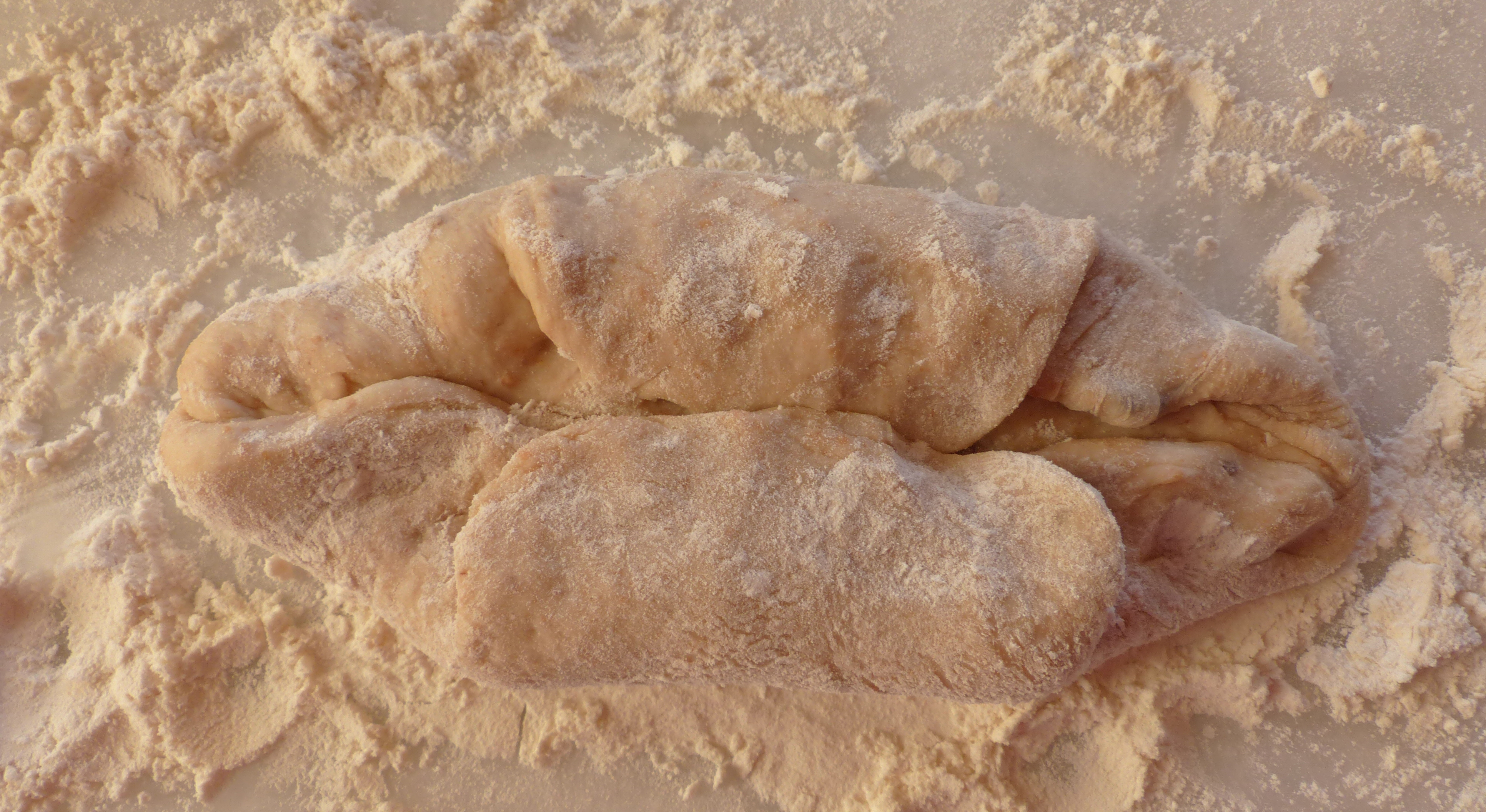 <p>​​​​​​​Mit der unteren Hälfte des Fladens ebenso verfahren.</p>