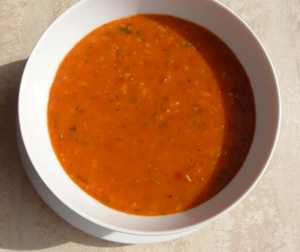 Blitzsuppe mit Ajvar und Tomate