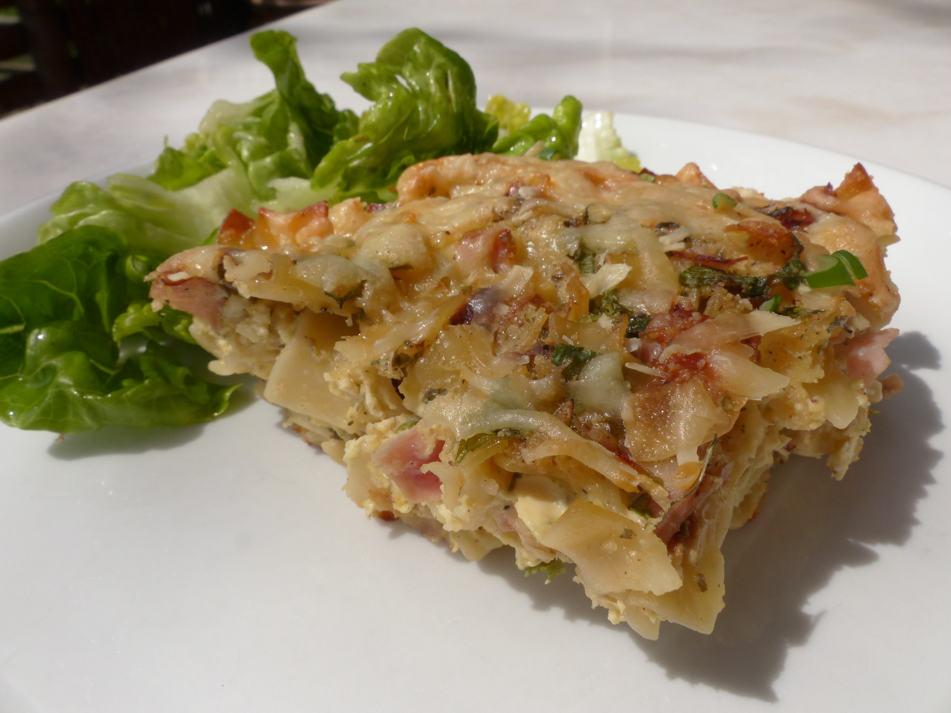 Schinkenfleckerl, überbackene